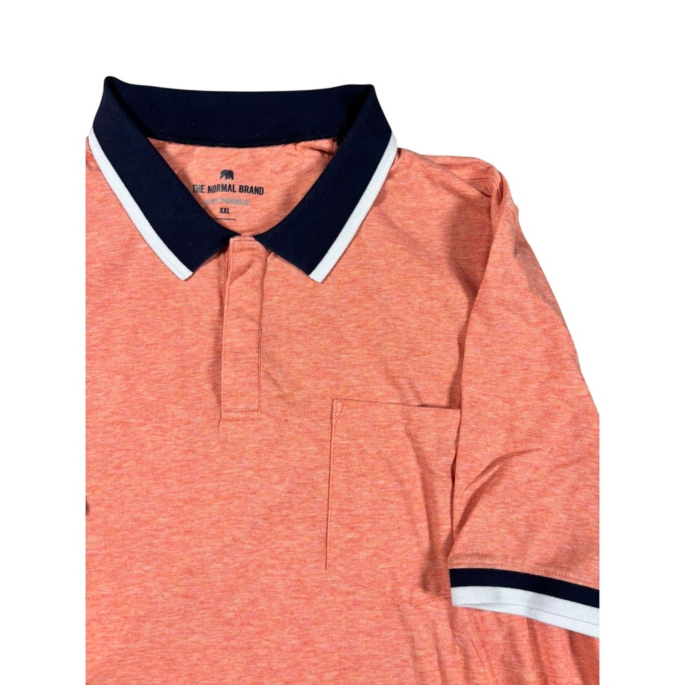 The Normal Brand Active Puremeso Polo Shirt Mens XXL Coral Pink Navy Tipped Trim